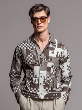 Men's long-sleeved top with checkerboard element print